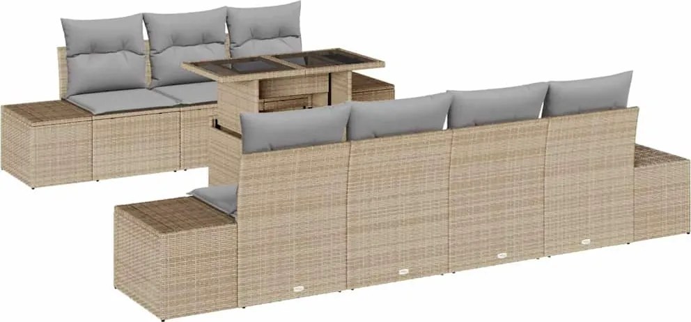 vidaXL Kanapé Szett párnával 8 pcs Beige és Világosszürke polirattan