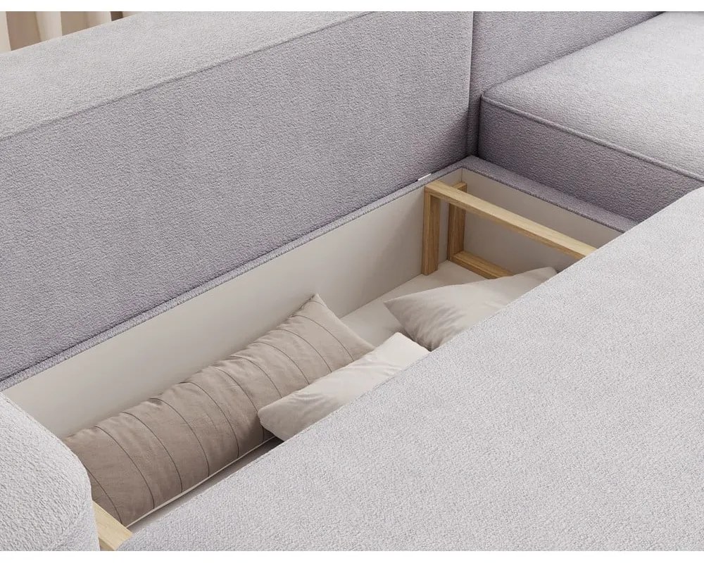 Világosszürke zsenília kinyitható-tárolóhelyes sarokkanapé (jobb oldali-heverő résszel) Aurumm – ELTAP