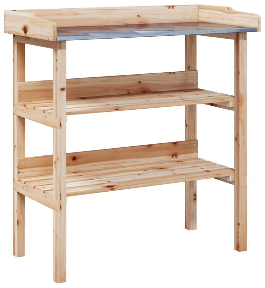 tömör fenyőfa növénytartó asztal polcokkal 78x38x82,5 cm