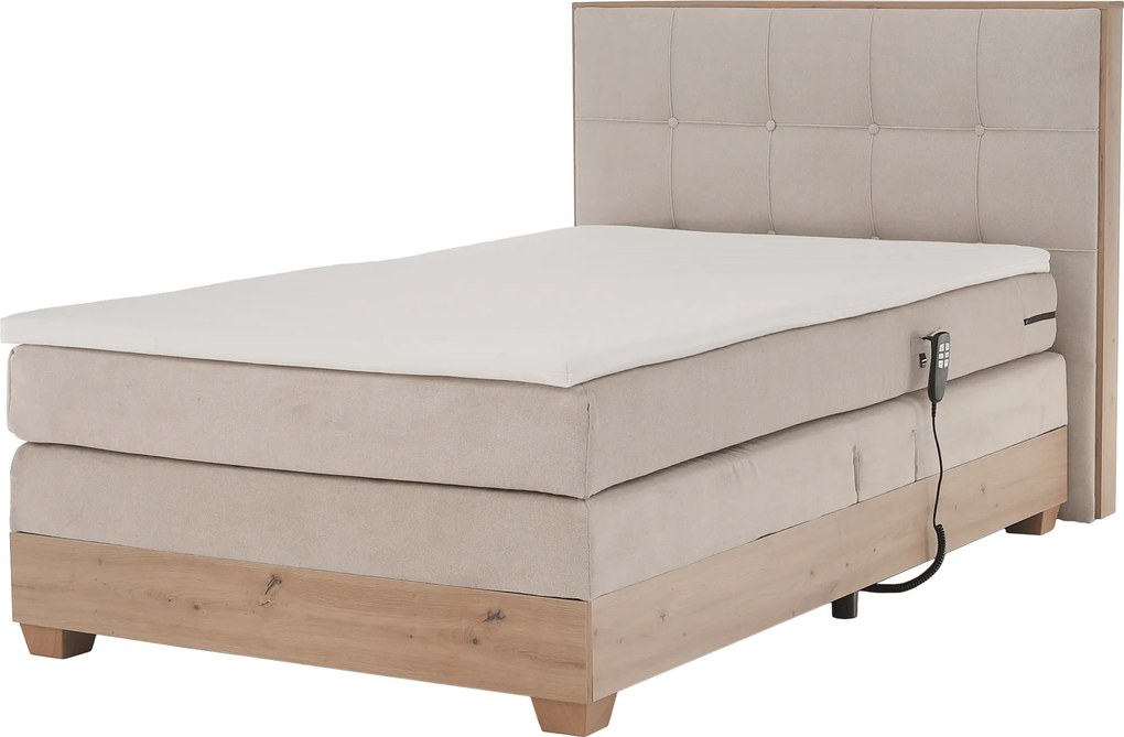 Elektromos állítható ágy, boxspring, bézs/artisan tölgy, 120x200, TIANA