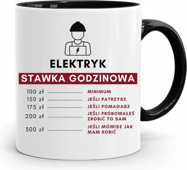 Bögre Fekete Ajándék Villanyszerelő Óradíj fényképes nyomtatással