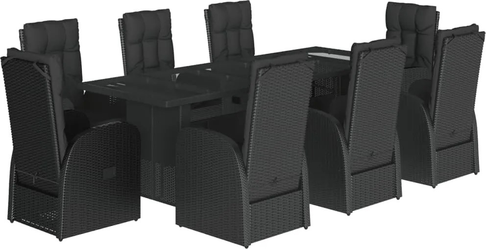 vidaXL 9 részes fekete polyrattan kerti étkezőgarnitúra párnákkal