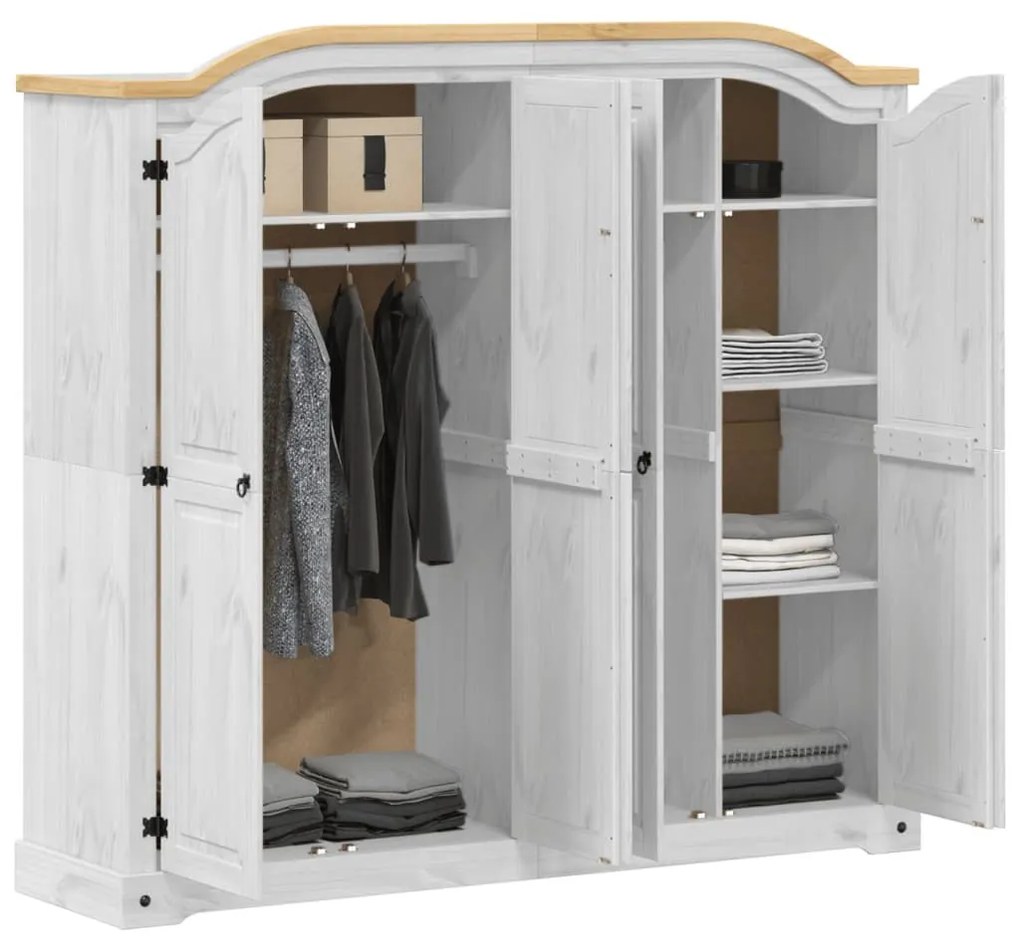 fehér Corona tömör fenyőfa ruhásszekrény 194 x 52 x 186 cm