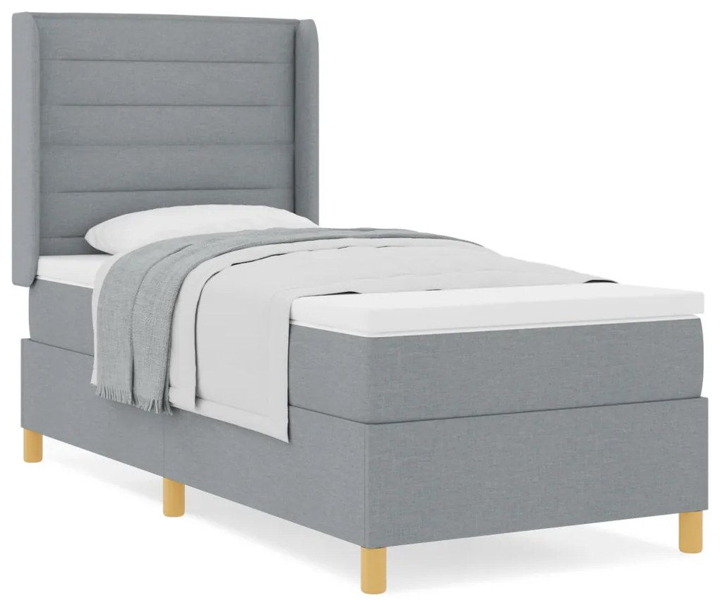 Boxspring Ágy Mattal Világosszürke 90x190 cm Textil