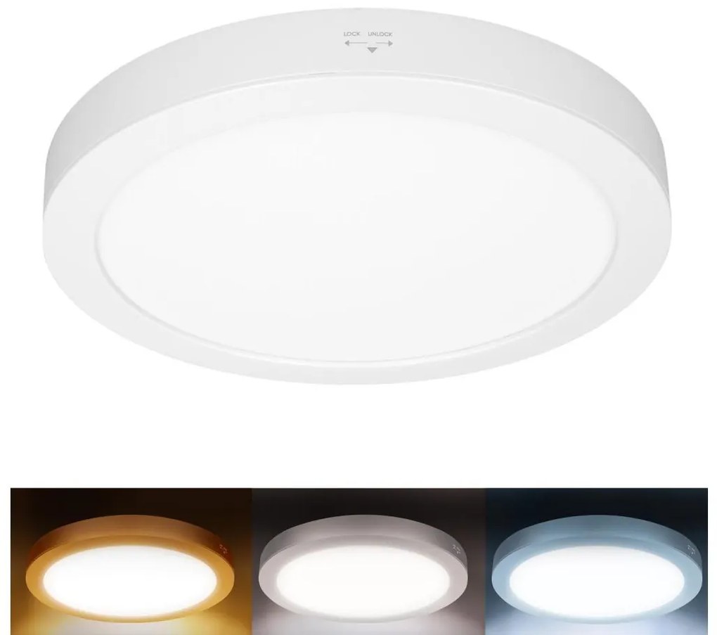 Solight WD244-W - 2 az 1-ben LED-panel 24W/230V 3000/4000/6000K, átmérő 30 cm, IP54, fehér