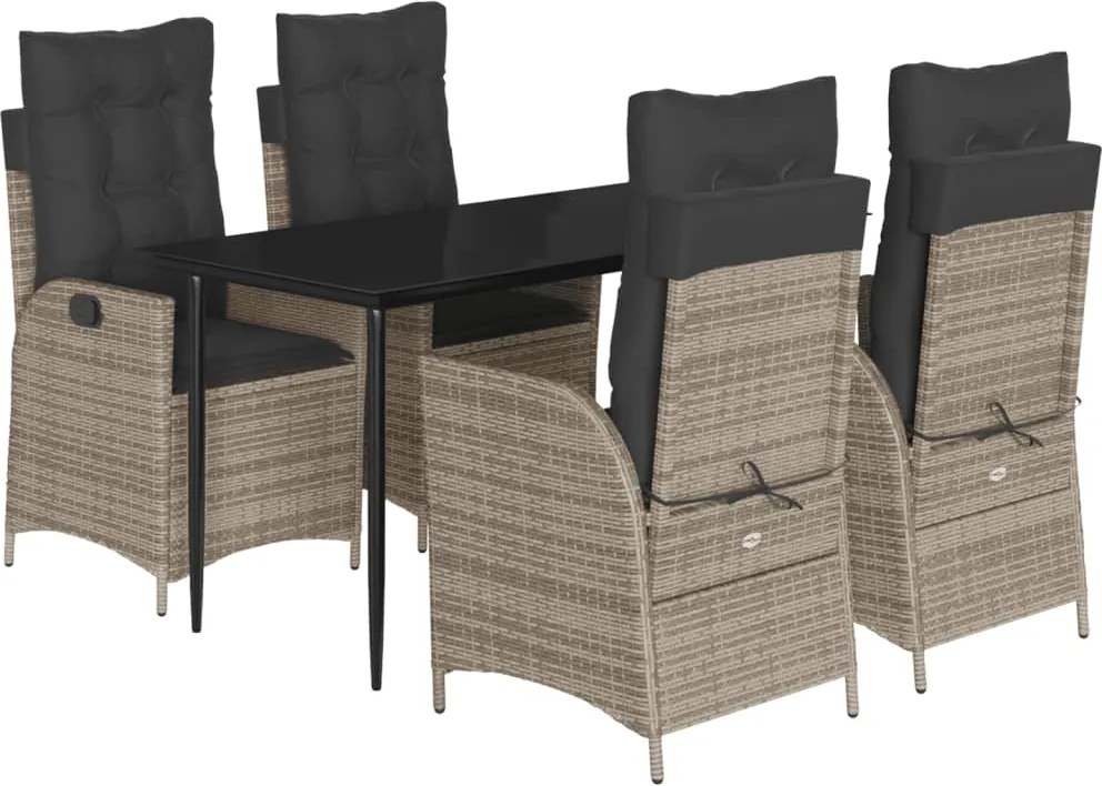 vidaXL 5 részes szürke polyrattan kerti étkezőgarnitúra párnával