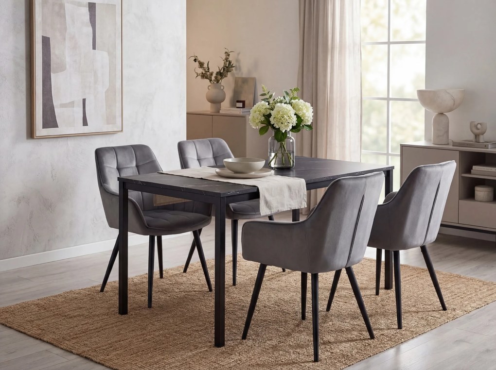 Étkezőfotel VARSI VELVET fekete lábakkal, szürke