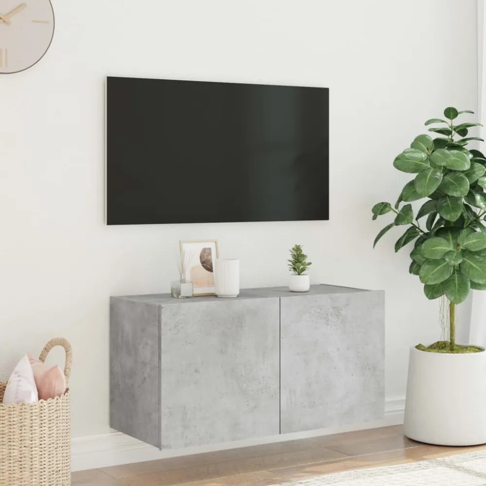 betonszürke falra szerelhető TV-szekrény LED-del 80x35x41 cm