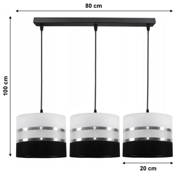 Csillár zsinóron CORAL 3xE27/60W/230V fekete-fehér