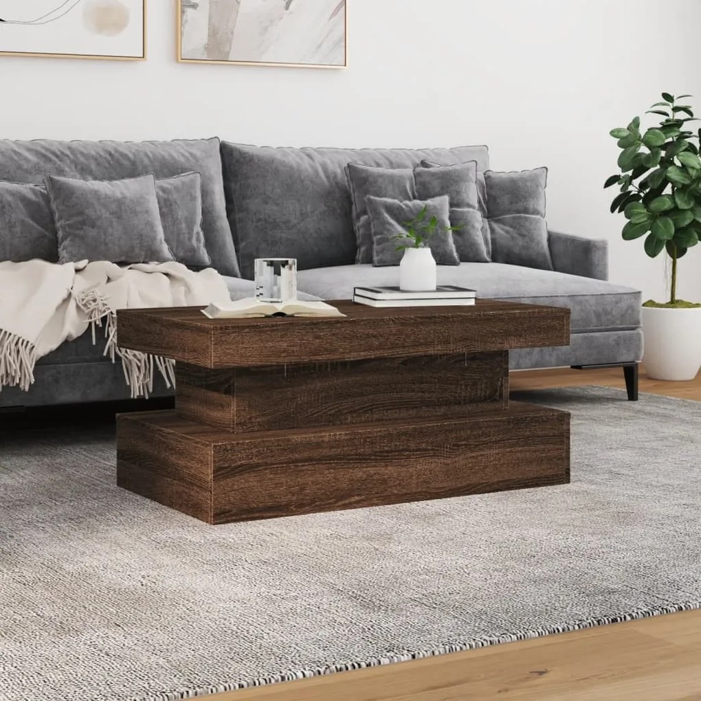 Barna tölgyszínű dohányzóasztal LED-lámpákkal 90x50x40 cm