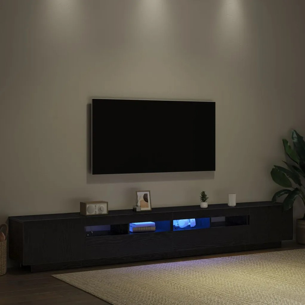 TV Szekrény LED Fénnyel Fekete Tölgy 260x35x40 cm Összeszerelve