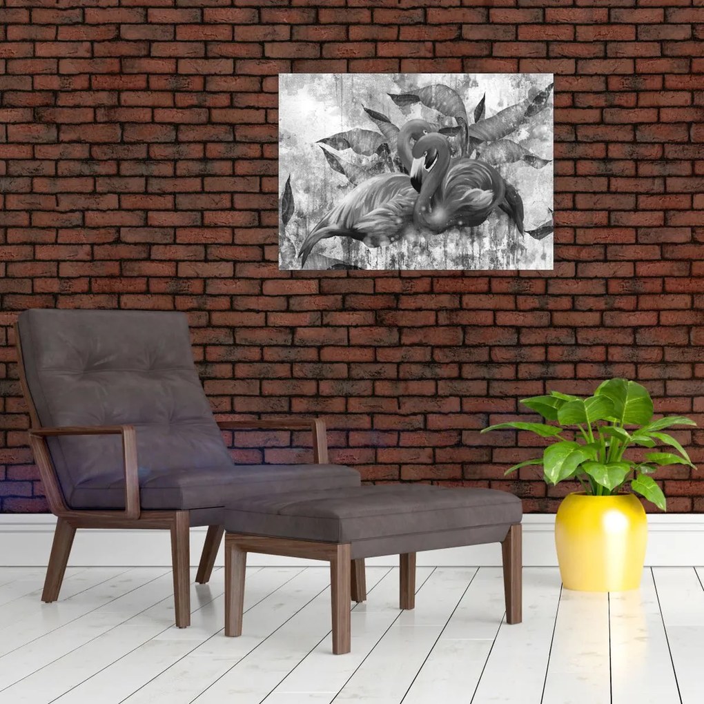 Üveg kép - Flamingók graffiti (70x50 cm)