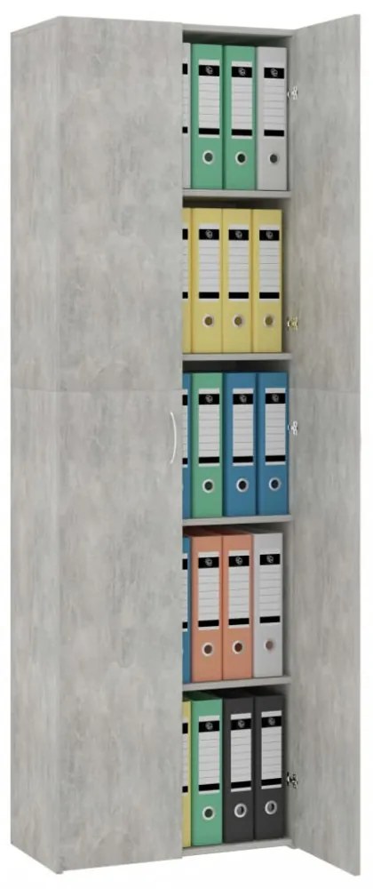 betonszürke szerelt fa irodaszekrény 60 x 32 x 190 cm