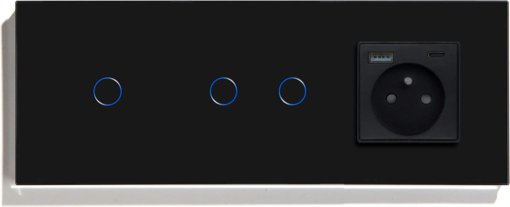 Érintőkapcsoló Tripla Üveg 1+2 Usb-c Qc Aljzat 20W Quick Charge