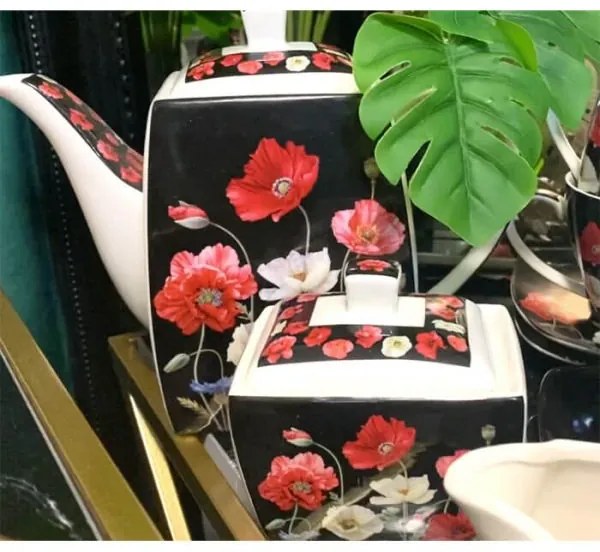 Pipacsos porcelán teás- kávéscsésze készlet 6 személyes
