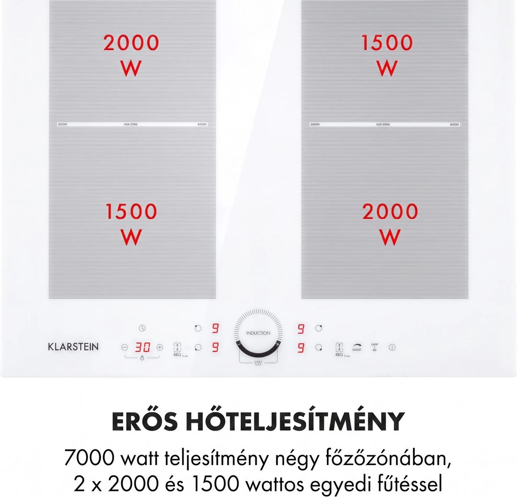 Klarstein Delicatessa 60, beépített indukciós főzőlap, 7000 W, 4 zóna, üvegkerámia, fekete