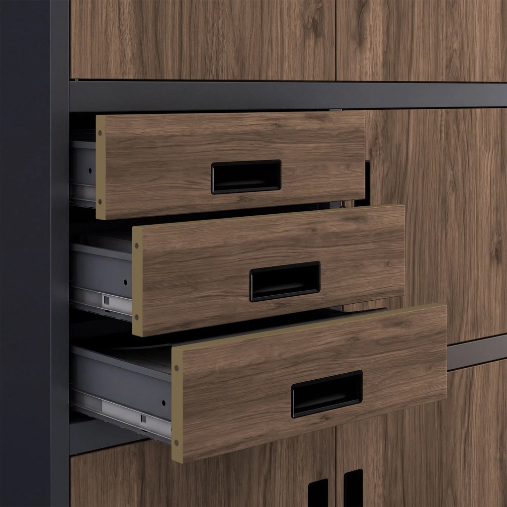 Fém irodai szekrény széffel, antracit, dió, 900x1850x400 mm: FILIP II Eco Design