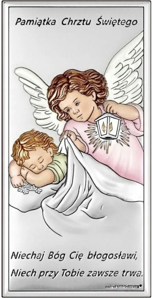 Ezüst kép (színes) 7x14cm Őrangyal keresztelői emlék....