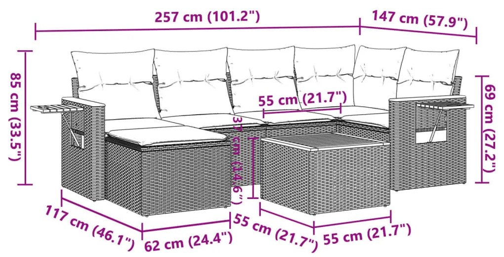 7 részes szürke polyrattan kerti ülőgarnitúra párnákkal