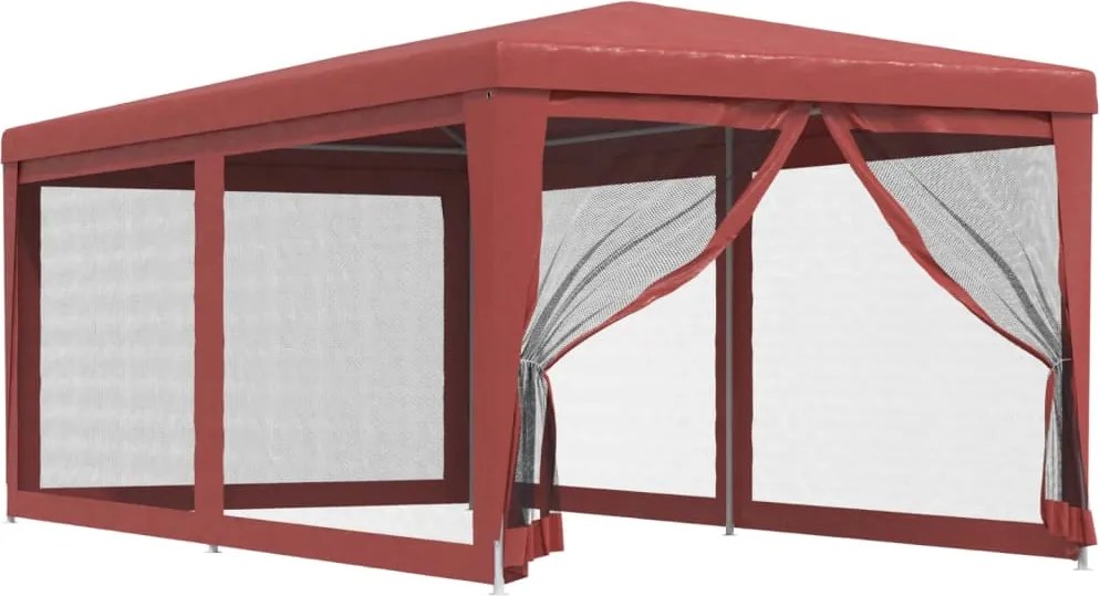 vidaXL piros HDPE rendezvénysátor 6 hálós oldalfallal 3 x 6 m