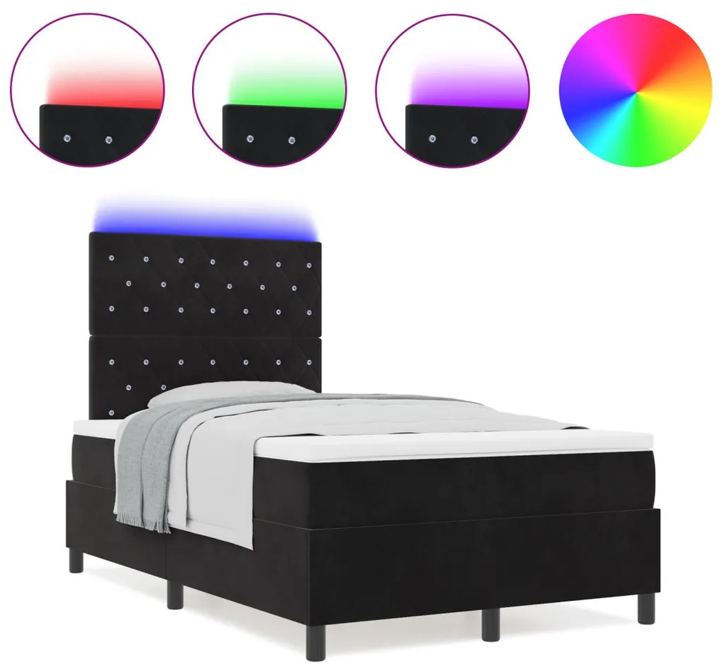 Box Spring Ágy Mattal és LED Fekete 120x190 cm Bársony