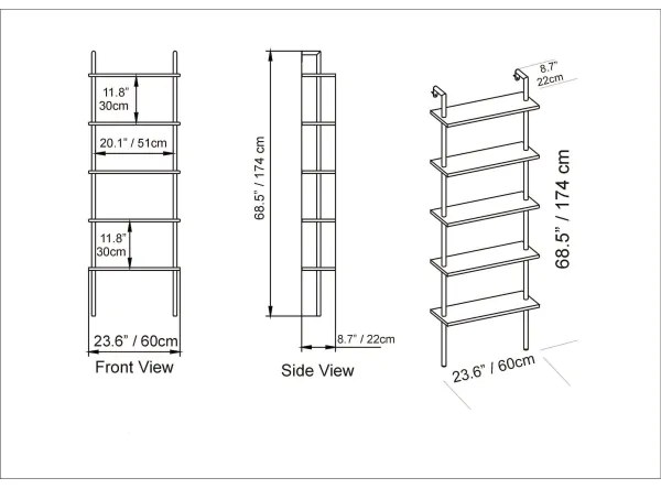 Könyvespolc PAULA 174x60 cm fehér/arany