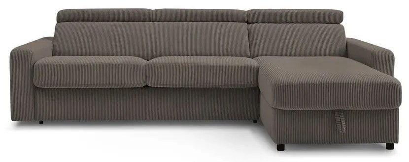 Szürkésbarna kordbársony kinyitható sarokkanapé (variálható) Monaco – Bobochic Paris