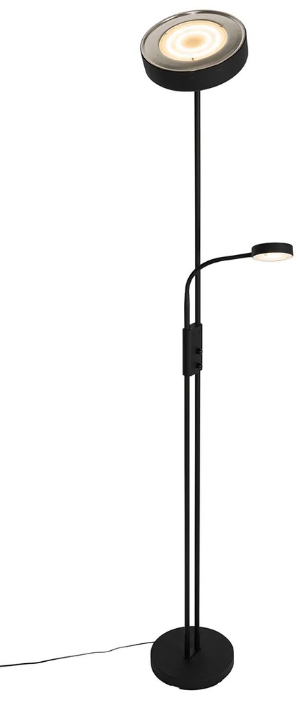 Állólámpa fekete, LED-del és dimmerrel, olvasólámpával - Kelso