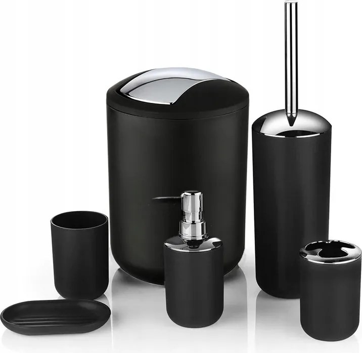 Fürdőszobai Készlet Tartozékok Wc Kefe Kosár Adagoló Szappantartó Poharak 6in1