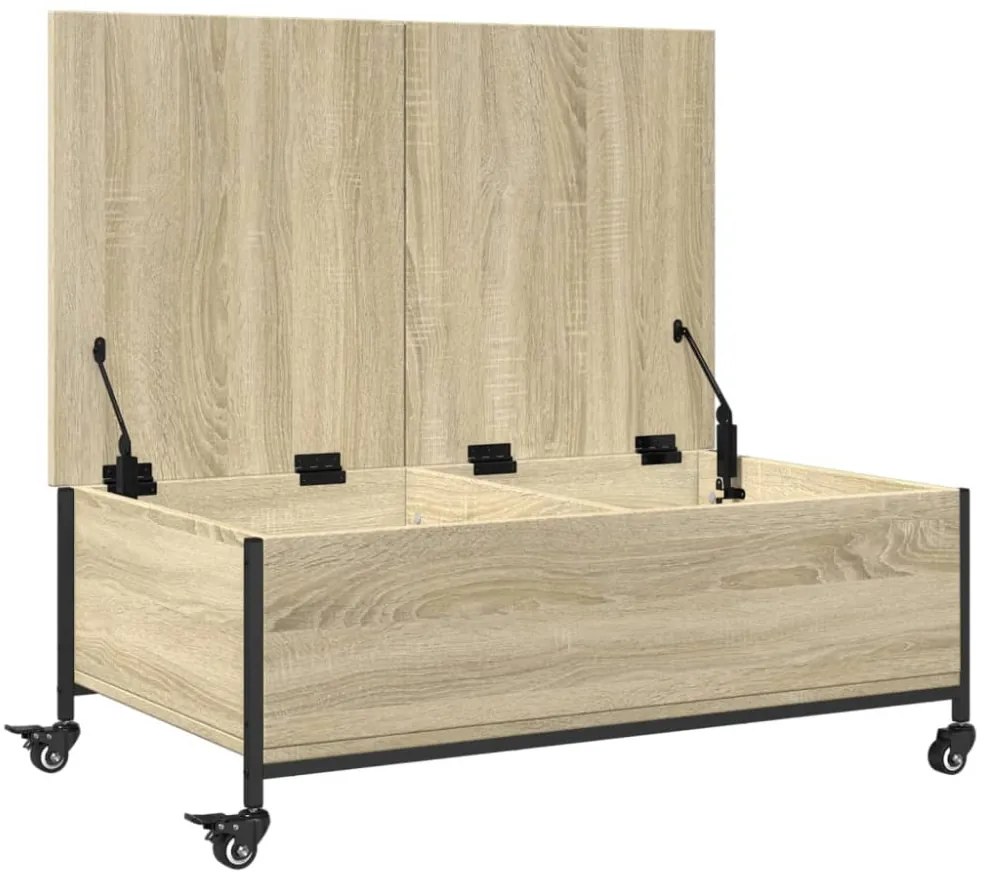 sonoma tölgy szerelt fa dohányzóasztal kerekekkel 91x55x34cm