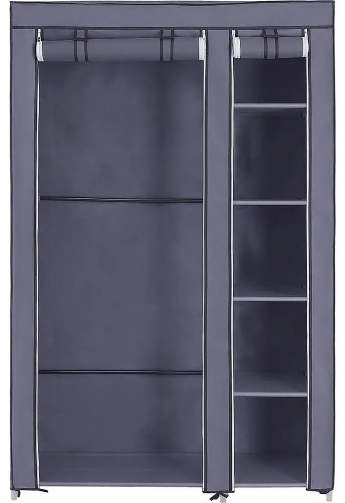 Tároló textilszekrény polcokkal és akasztórúddal MATIS 110x175 cm szürke