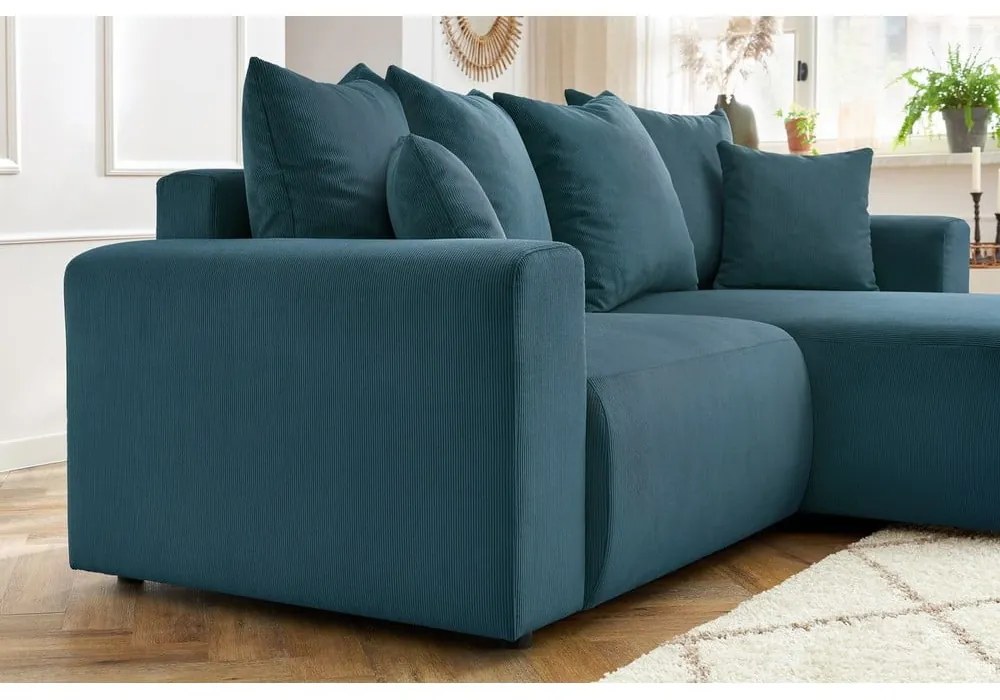 Kék bársony sarokkanapé Enjoy – Bobochic Paris