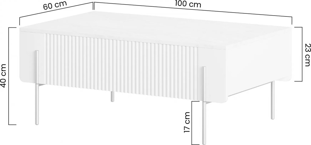 Malmi dohányzóasztal 100 cm fiókokkal - matt fekete / arany lábak