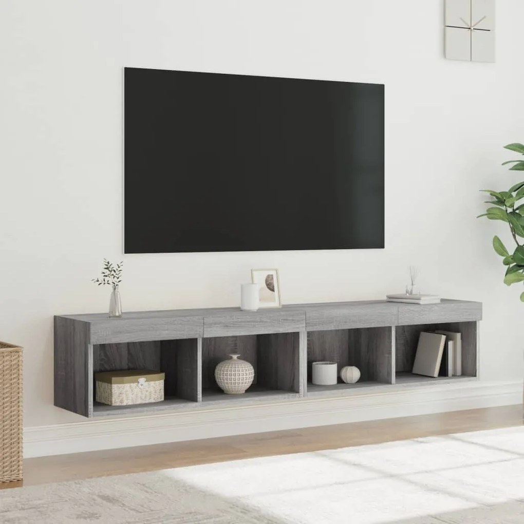 2 db szürke sonoma színű TV-szekrény LED-ekkel 80x30x30 cm