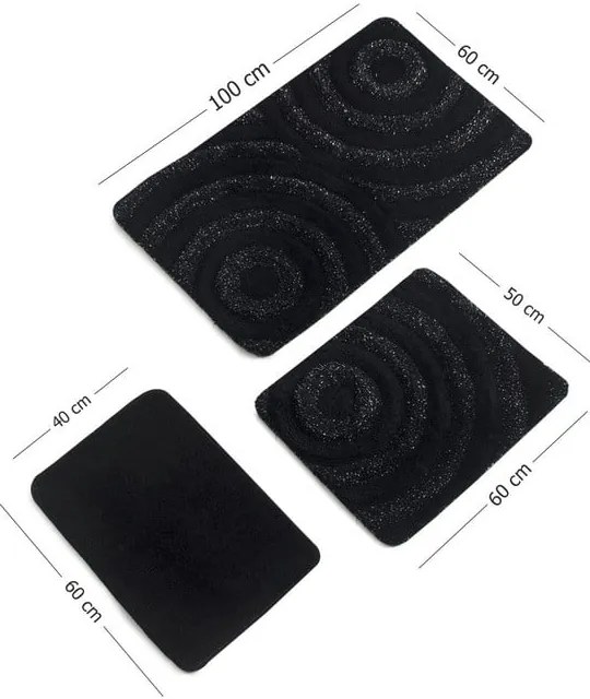 Fekete fürdőszobai kilépő szett 3 db-os 100x60 cm Wave – Foutastic