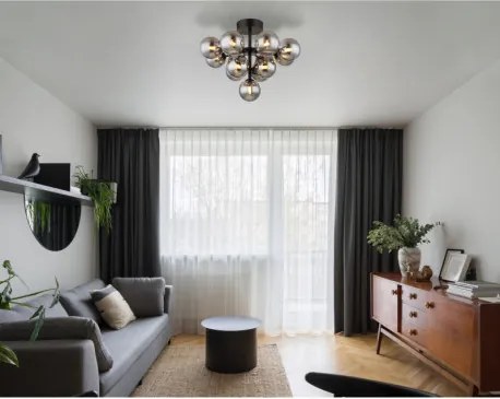 Globo 56143-13D Mennyezeti lámpa fém fekete matt, füstszínű üveg gömbök, ø: 560mm, M: 430mm, 13x G9 LED 5W 230V izzók nélkül