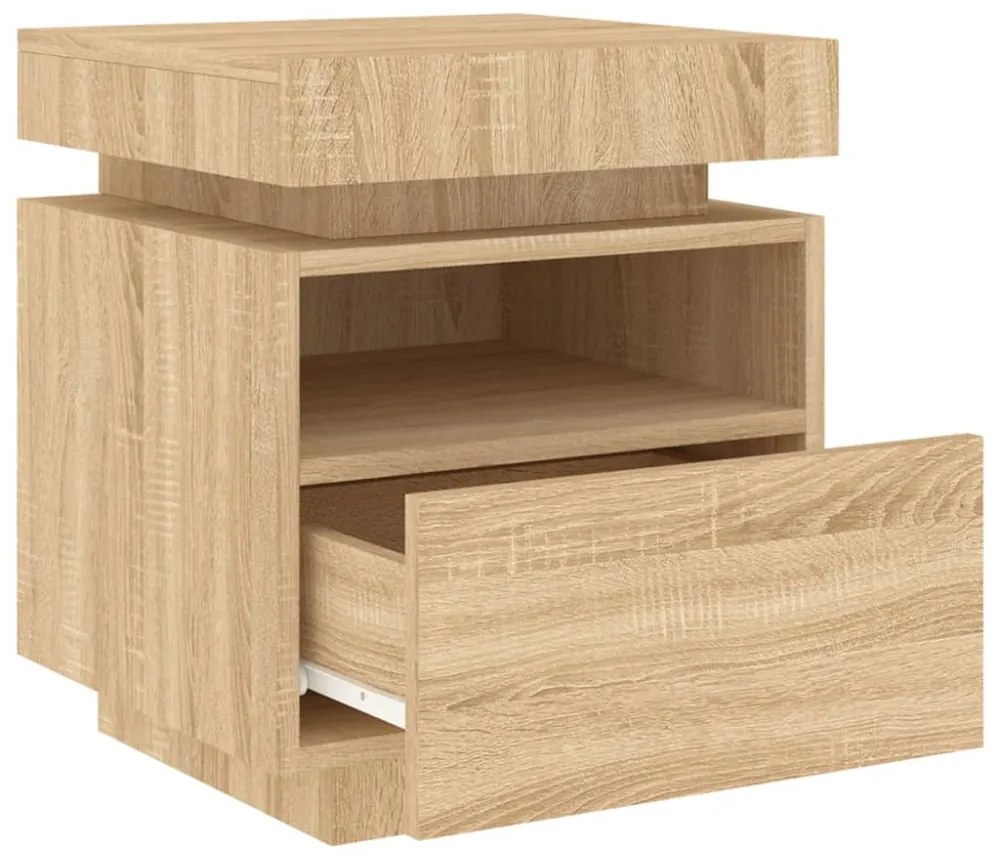 2 db sonoma tölgy éjjeliszekrény LED-fényekkel 40x39x48,5 cm