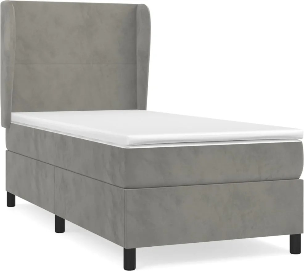 vidaXL világosszürke bársony rugós ágy matraccal 100 x 200 cm