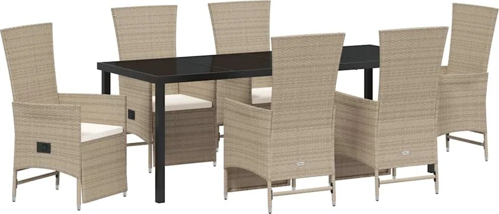 vidaXL Kert étkező szett párnával 7 pcs Bézs polirattan