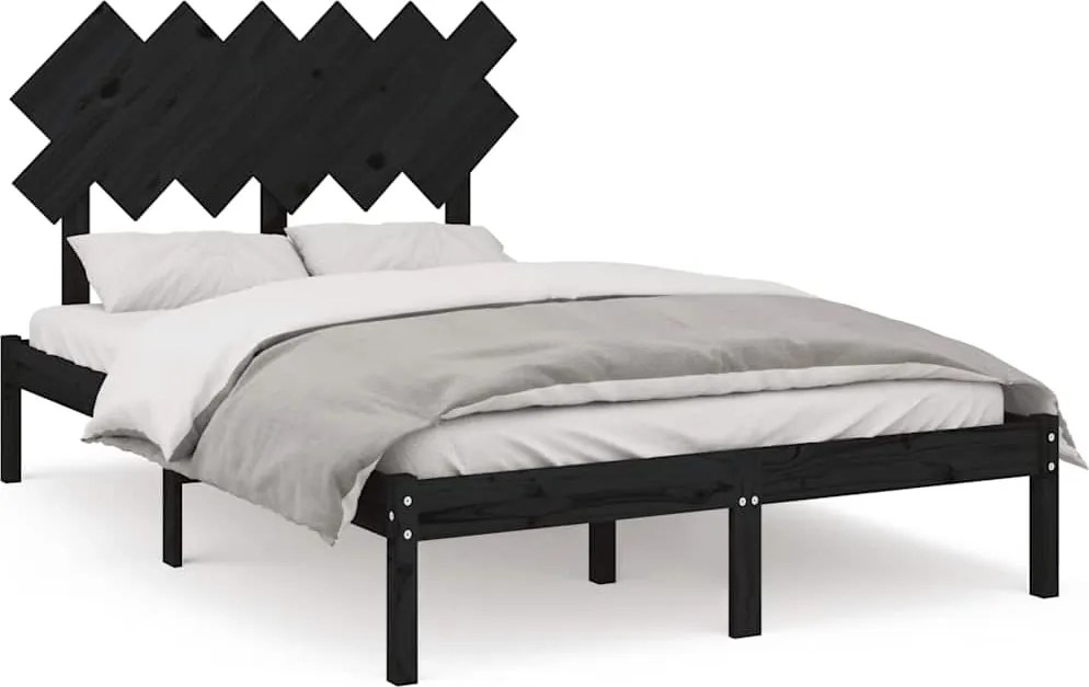 vidaXL fekete tömör fa ágykeret 135 x 190 cm (Double)