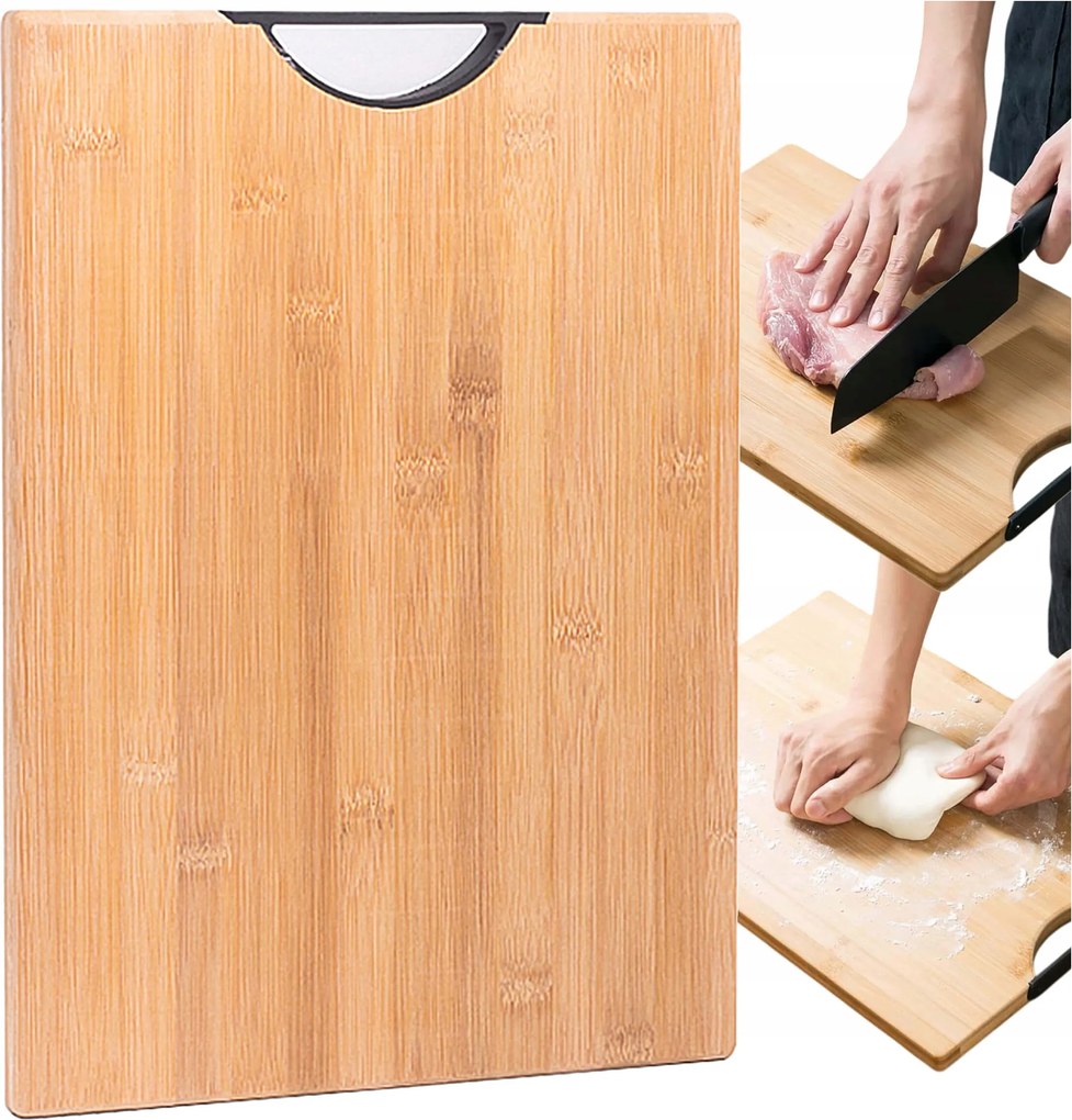 Nagy Bambusz Vágódeszka 40x30 cm Konyhai Tömör Fa Fogantyú