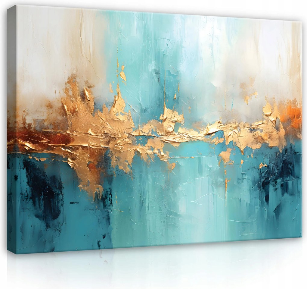 Vászonkép Absztrakt Kék Türkiz Arany Kicsi Vászon Falikép 60x40