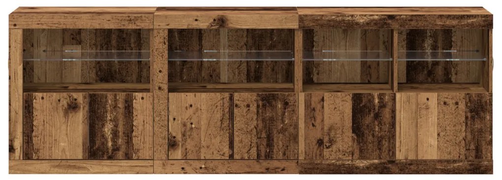 büfé LED világítással régies fa 202x37x67 cm Mérnöki fa.