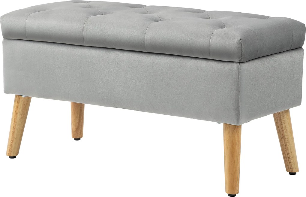 HOMCOM Tároló Pad Puffal, Kárpitozott Ülés, Fedeles Puff, Ágy Pad Bársonyos Megjelenéssel, Előszobába, Hálószobába, Nappaliba, Gumifa 80 x 35 x 40 cm