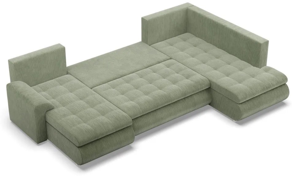 Tokio U sarokkanapé, 3 ágyneműtartóval, kordbársony, jobboldali, zöld