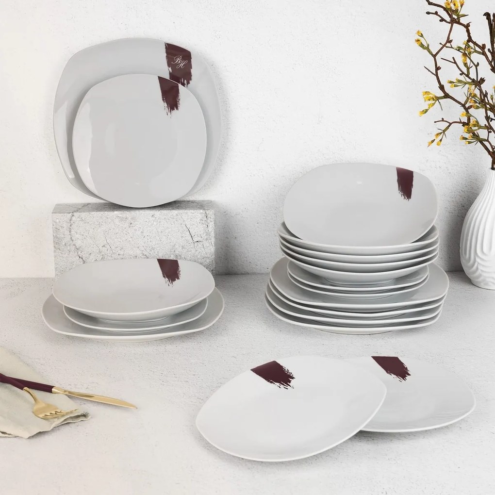 BerlingerHaus 18 darabos Leonardo tányérkészlet,fehér-bordó
