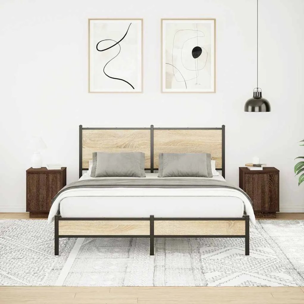 2 db barna tölgyfa éjjeliszekrények LED világítással 38x34x50cm