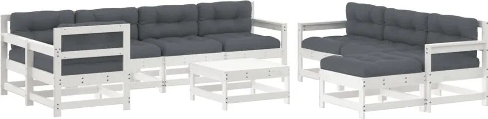 vidaXL 10 részes fehér tömör fa kerti társalgószett párnákkal