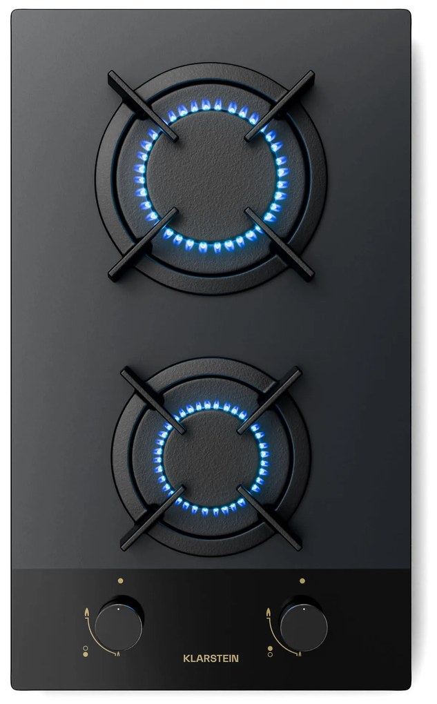 Klarstein Goldflame Nano gáz főzőlap, 2 sárgaréz égő, Nano bevonat, LPG/földgáz