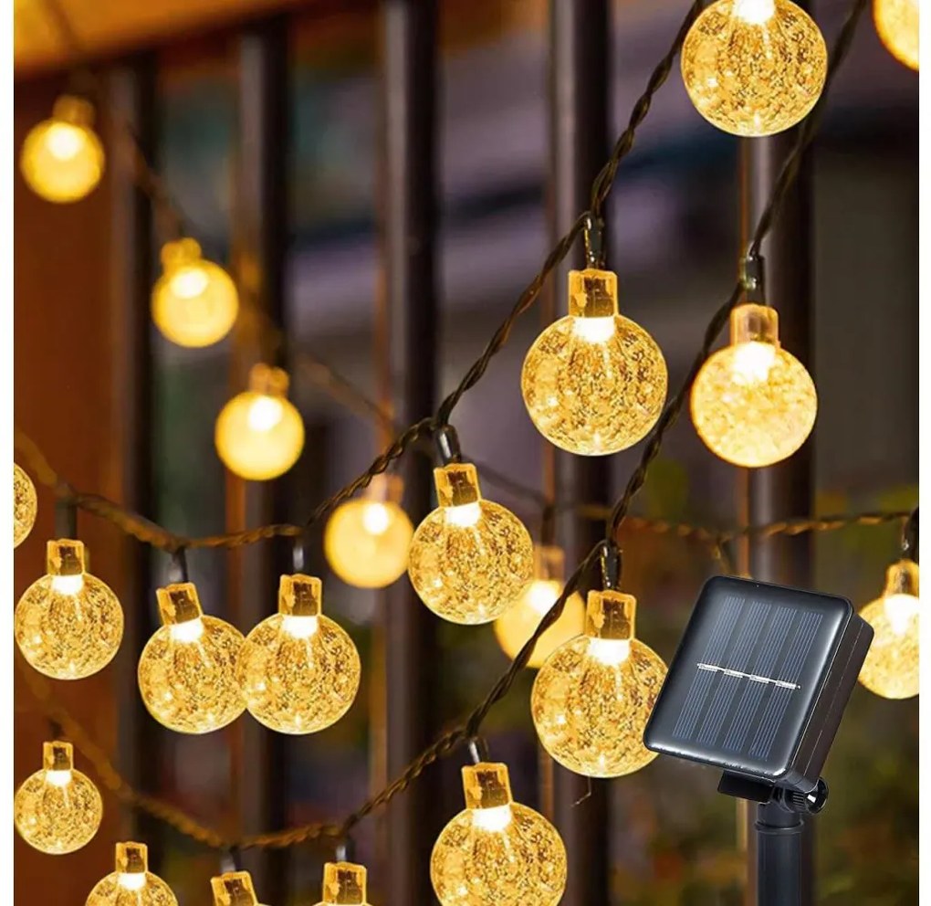 Brilagi - napelemes LED díszfüzér BUBBLE 300×LED/8 üzemmód 30 m IP65 meleg fehér